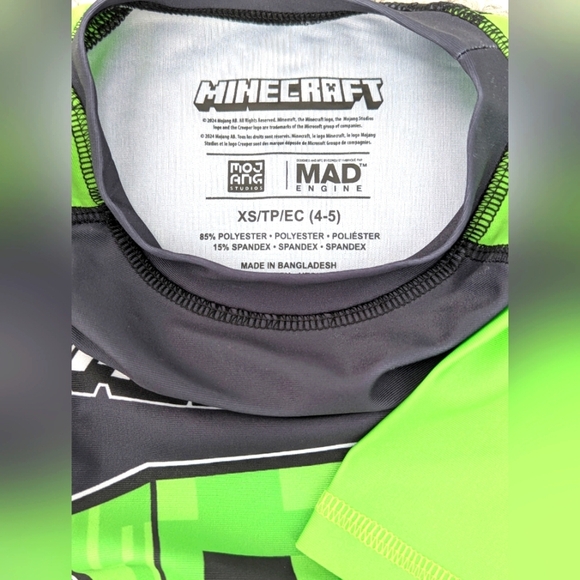 NWT Minecraft Kids (XS/4-5) UPF 50 Rashguard Beach Pool Sun Swim Shirt/Top - Picture 9 of 10